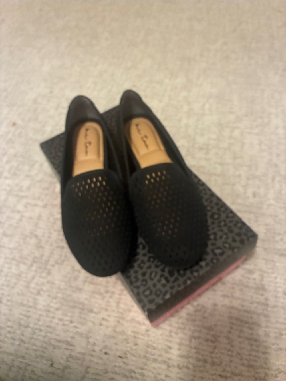 me too Black Perforated Slip-On Flats